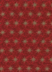 * 44" * MARCUS BROTHERS * QUILT SHOP * GOLD METALLIC STARS * ON RED PRINT * 1 YD - Picture 1 of 3