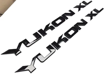 2PC BLACK NEW YUKON XL REPLACEMENT FOR GMC FRONT DOOR BADGE EMBLEM DECAL 2018 UP - Image 1 of 2