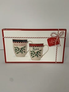 Lenox Mugs Naughty and Nice Set Christmas Holiday Holly New Boxed Gift  - Picture 1 of 2