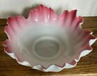 Antique Large Glass Bridal Basket White Milk Glass and Rose Color 10 3/4" x 6"  