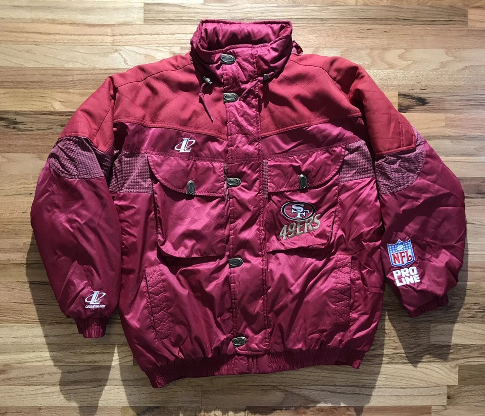 复古旧金山 49 人队夹克 NFL 标志运动职业线初学者拉链 XL — 第 1/4 张图片