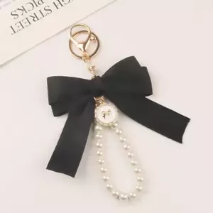 Bowknot Keychains Women'S Pearl Chain Big Bow Tie Tote Hanging Ornament Bag Deco - Picture 1 of 12