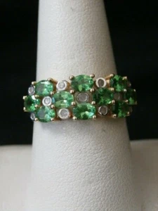 Impresionante anillo de racimo de zafiro verde oro amarillo de 10 K y zafiro blanco. #2 - Imagen 1 de 7