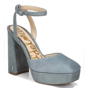 Sam Edelman Olwyn Gris Cuero Gamuza Plataforma Tacones Correa Tobillo Tacón Bloque Talla 9 - Imagen 1 de 11