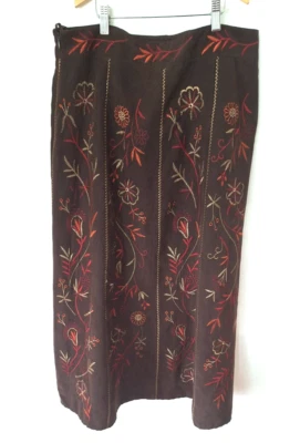 DRESSBARN Falda Floral Larga Bordada Boho Línea A Maxi Marrón Chocolate Talla 8 Foto 1 de 4