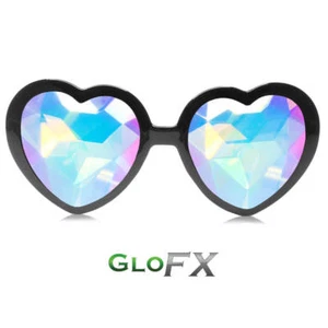 GloFX Heart Shaped Kaleidoscope Glasses - Black Girls Costume Rave Sunglasses - Picture 1 of 6
