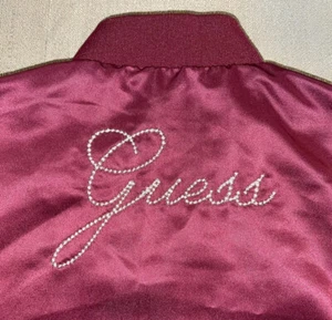 Guess Girls 2T Toddler Maroon Red Bomber Jacket Full Zip Diamond Logo 2 Birds - Picture 1 of 5