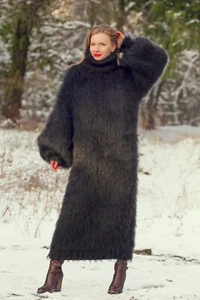 SuperTanya black mohair dress fuzzy thick warm long sweater ready to ship L-XL - Imagen 1 de 8