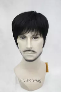 Handsome Men Wig Hair Full Wig Short Straight Wigs Black Brown Wig+Free Wig Cap - Picture 1 of 16
