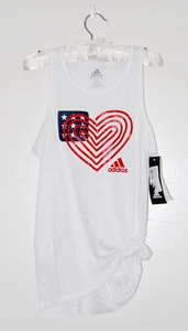 NWT adidas Girls White Patriotic Tied Hem Large Logo Racerback Tank Top M  L  XL - Picture 1 of 12