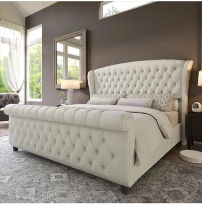 Luxury Tulip Wing Sleigh Bed With/Without Ottoman Gas Lift Storage in Soft Plush - Image 1 of 3