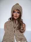 Mens Womens Beige Tan Fleck Tweed Crochet Earflap Hat And Scarf Set Peruvian Hat