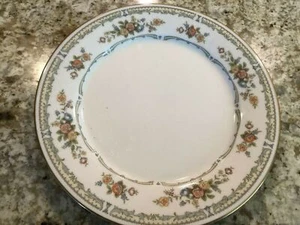 Noritake Homage Pattern 10 1/2 Dinner Plate Green, Yellow Border, Floral Sprays - Picture 1 of 7