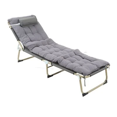 Sun Lounger Outdoor Garden Patio Recliner Bed 100KG Adults Grey Chair w/Mattress - image 1 of 4