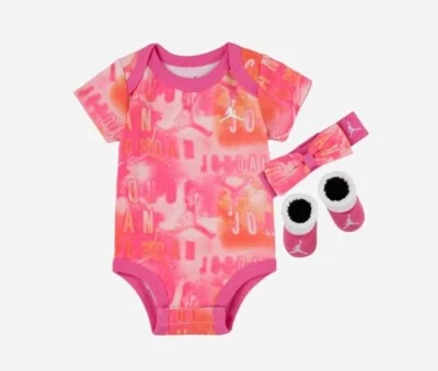 3 Pc Nike Air Jordan Baby Girls Gift Set 6-12 Month Bodysuit Booties Pink B24MPA - Image 1 of 2
