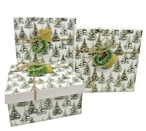 Set of 3 Punch Studio Decorative Keepsake Boxes Christmas Snowy Pine Trees 24119 - Picture 1 of 5