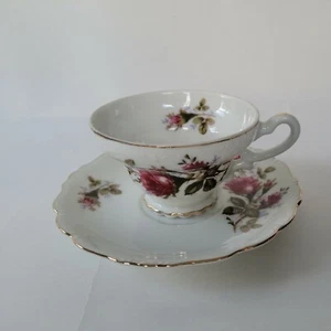 Royal Sealy China Japan Tea Cup & Saucer Pink Flower Floral Gold Trim Vintage - Picture 1 of 5