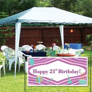 Happy 21st Birthday Purple Lines and Teal Icons 4'x8' Vinyl Banner
