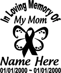 Calcomanía In Loving Memory Of CANCER RIBBON BUTTERFLY mamá 10" coche conmemorativo personalizado - Imagen 1 de 2