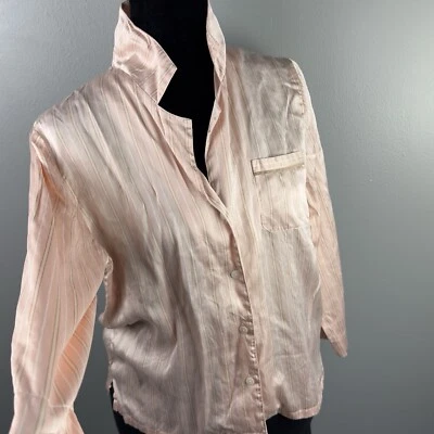 Gap Body Women’s 05’ Y2K Holiday Silk Stripe Pink White Pajama Top - Size Medium - Image 1 of 4