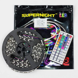 16ft 5050 RGB LED Strip Light Black Tape Light with Remote Controller Waterproof - Picture 1 of 15