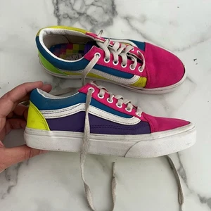 Vans Old Skool Neon Block Skate Sneaker Shoe Pink Purple Yellow Youth Size 2.5 - Picture 1 of 10