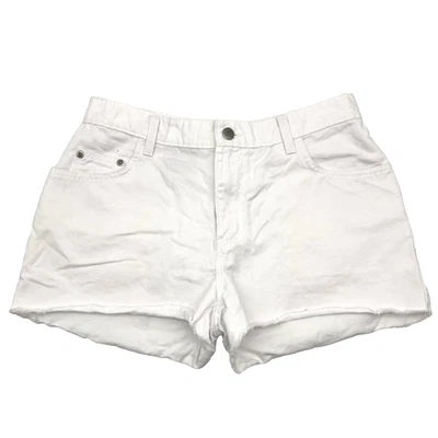 1999 年无边界白色中腰白色镂空原始下摆牛仔短裤 9 28x2.5 — 第 1/4 张图片
