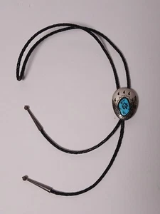 Turquoise & Sterling Silver BEAR CLAW Shadowbox BOLO TIE Navajo - Picture 1 of 5
