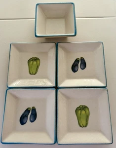 Williams-Sonoma Marketplace Square Appetizer 4 Plates & 1 Bowl Vegetables Italy - Picture 1 of 12