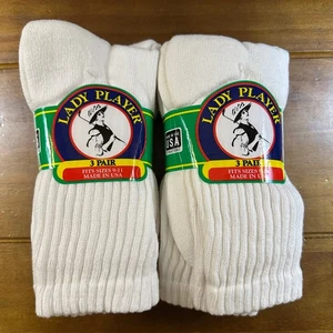 New Vintage 6 Pairs Lady Player Athletic Crew Socks Sz 9-11 White - Picture 1 of 5