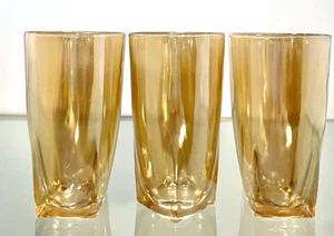 Jeannette Glass Iridescent Marigold Color Tumblers Set Of 3 Art Deco Vintage 5"T - Picture 1 of 6