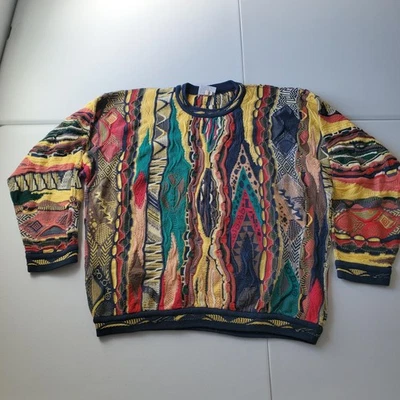 Suéter masculino vintage Coogi XL multicolorido algodão mercerizado malha 3D estilo cosby - Imagem 1 de 4