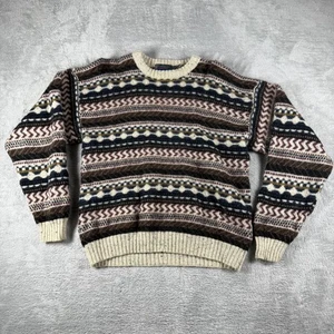 Etchings Sweater Mens Medium Wool Fair Isle Crewneck Brown Navy Cream Knit Multi - Picture 1 of 13