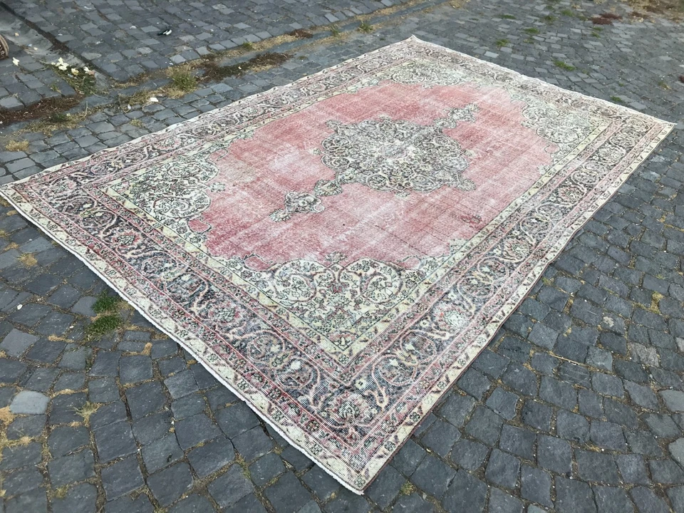 土耳其复古地毯,手工羊毛地毯,波西米亚大地毯,6,8 x 10,英尺 — 第 1/4 张图片