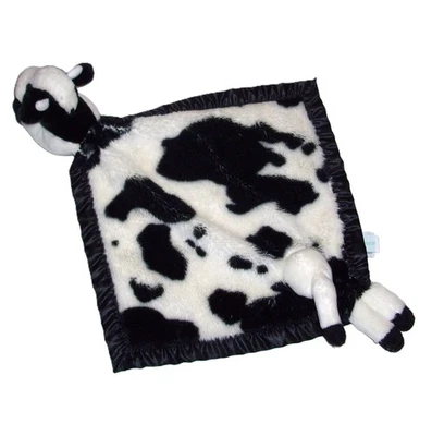 My Banky Gracie Black White Cow Baby Blanket Plush Security Lovey 15x15" - Image 1 of 3