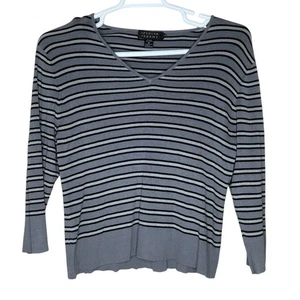 Top Spenser Jeremy De Colección Mezcla de Seda a Rayas Cuello en V Manga Larga Gris Negro XL - Imagen 1 de 5