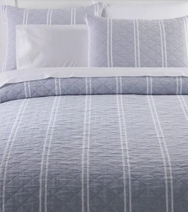 LL Bean King Size Blue & White Stripe Quilt BedSpread Good Condition - Picture 1 of 8