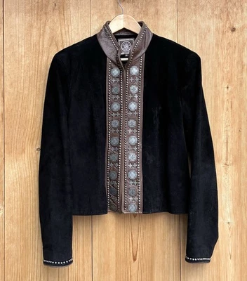 Chaqueta Double D Ranch de gamuza negra con cuentas talla grande Foto 1 de 4