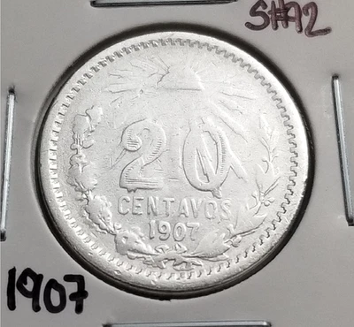 Mexico 20 Cents 1907 .800 Coin Silver, Large-Size, 20 Centavos Moneda Plata .800 - Image 1 of 4