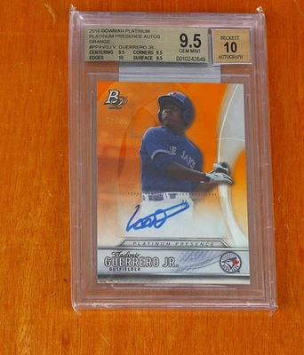 ВЛАДИМИР ГЕРРЕРО RC: 2016 BOWMAN ПЛАТИНОВЫЙ AUTOS ОРАНЖЕВЫЙ /25 BGS 9,5 AUTO 10 W/10 - Изображение 1 из 2