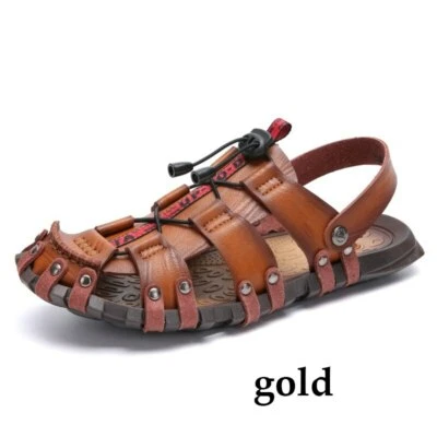 Sandalias romanas de verano de cuero para hombre para negocios informales al aire libre playa pantuflas para vadear Foto 1 de 4