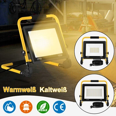 100W 200W LED Fluter Flutlicht Baustrahler Kaltweiß Warmweiß mit Stativ Stecker - Bild 1 von 4