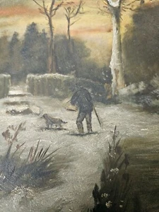 Antique 19th c Winter Scene Oil Painting On 16" Paper Mache Platter Exquisite  - Picture 1 of 9