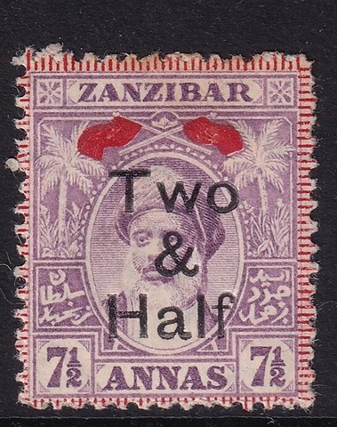 Zanzibar - Sg208 - 2½ on 7½a mauve - mounted mint (Only traces of gum) Cover