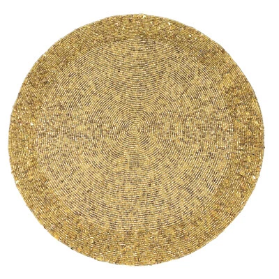 x4 Nicole Miller Beaded Sequins Gold Placemat Set Holiday Christmas NYE Glam 15" - Image 1 of 4