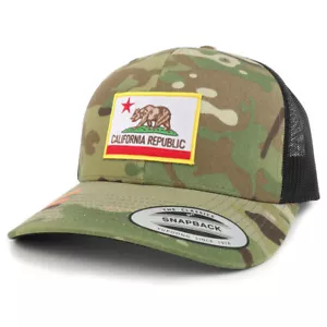 California State Flag Patch Camouflage Structured Trucker Mesh Baseball Cap - Picture 1 of 4