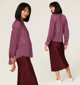 VINCE LONG SLEEVES SHIRRED NECK CRINKLED SILK BLOUSE in CAMELIA COLOR sz S $495 - Picture 1 of 12