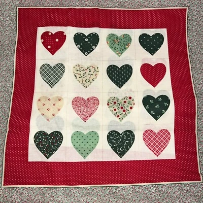 4 yds x 44" Vtg Marti Michell Hearts Patchwork Quilt Cotton Fabric Springs Ind - Image 1 of 4