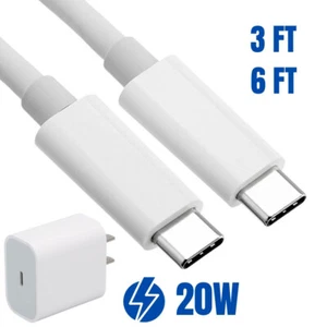 20W USB-C to Type-C Fast Charger Charging Cable Cord For Macbook Samsung Android - Picture 1 of 16