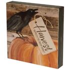 Primitive Fall Harvest Pumpkin And Crow Wood Box Sign   Shelf Sitter 8 X 8